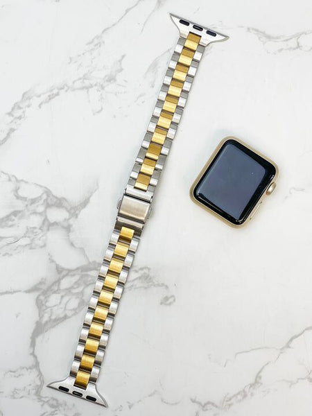 Two Tone Stainless Steel Linked Watch Band