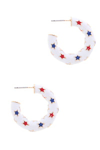 Red, White, & Blue Enamel Star Hoop Earrings