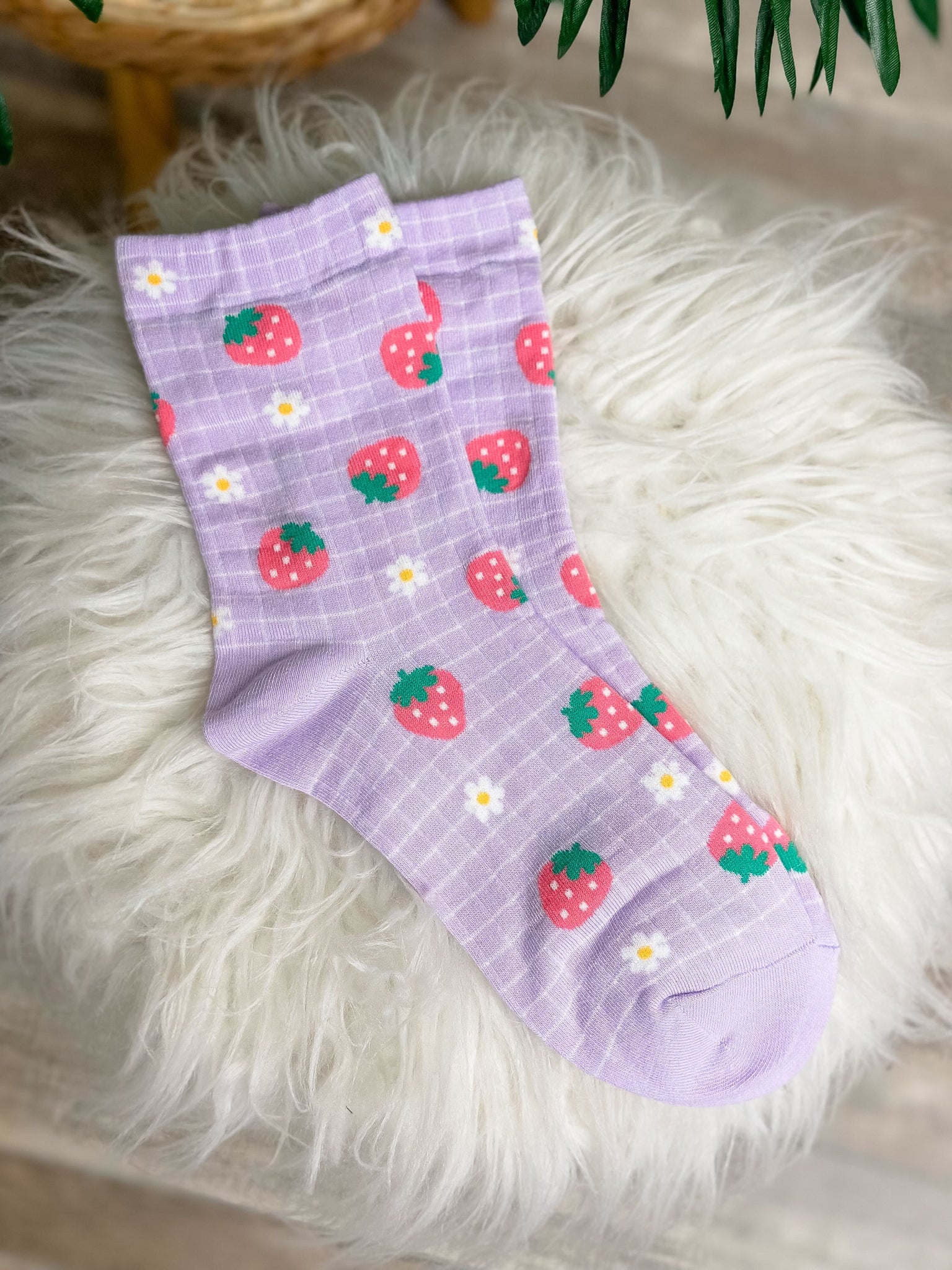 Strawberry Gingham Crew Socks