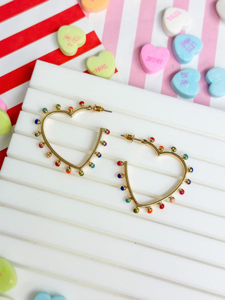 Studded Gold Heart Hoop Earrings