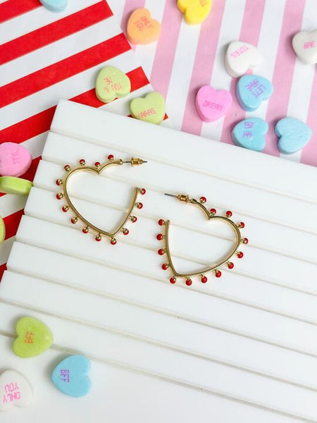Studded Gold Heart Hoop Earrings