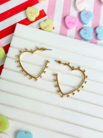 Studded Gold Heart Hoop Earrings