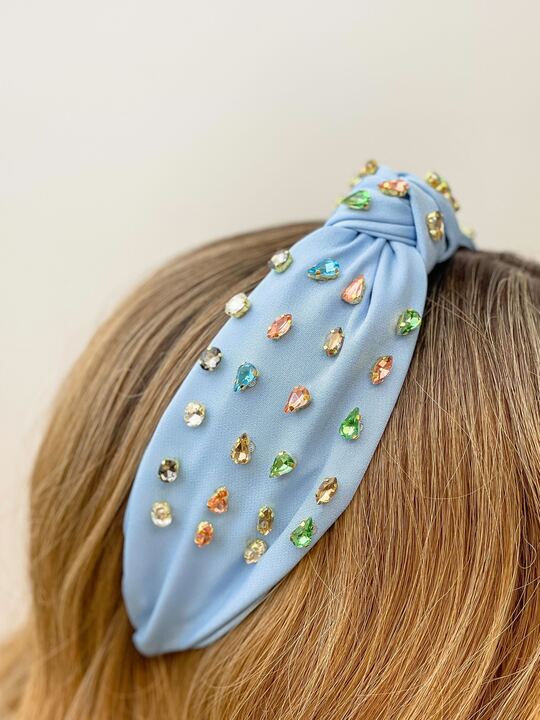 Top Knot Multi Crystal Headband - Blue