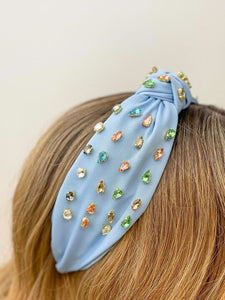 Top Knot Multi Crystal Headband - Blue