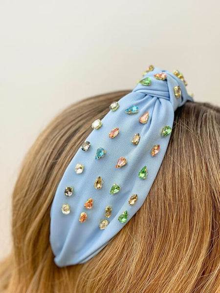 Top Knot Multi Crystal Headband - Blue