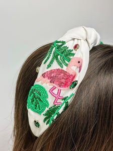 Tropical Flamingo Beaded Embellished Headband