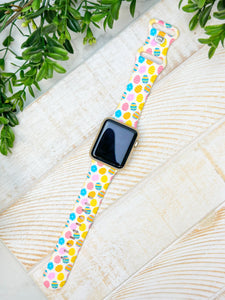 Watercolor Egg Printed Silicone Smart Watch Band - One Size