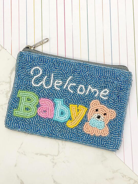 'Welcome Baby' Beaded Zip Pouch