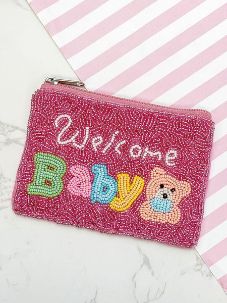 'Welcome Baby' Beaded Zip Pouch