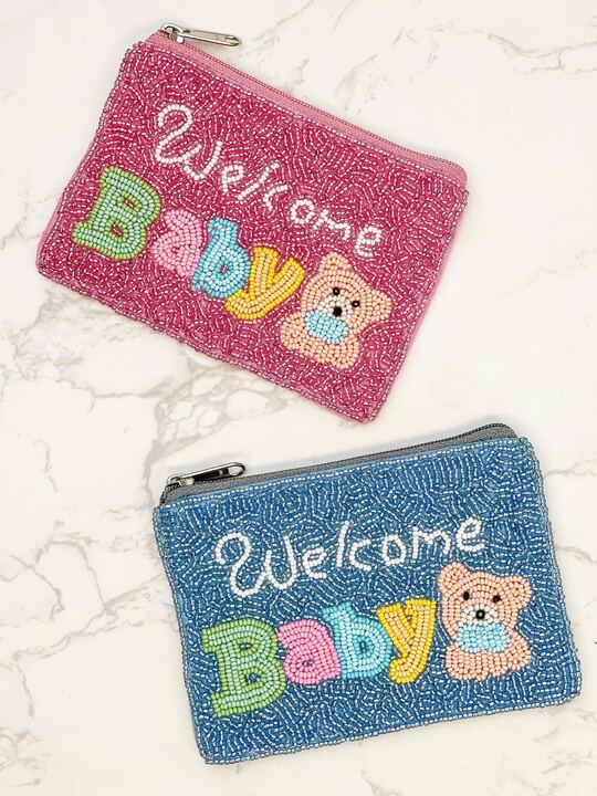 'Welcome Baby' Beaded Zip Pouch
