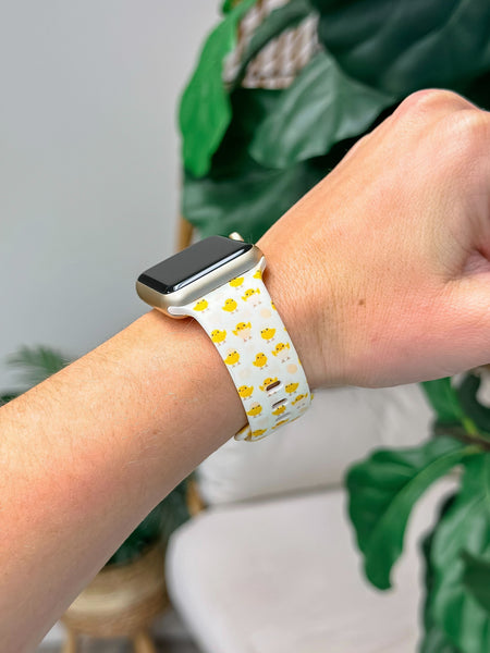 Yellow Chick Printed Silicone Smart Watch Band - One Size