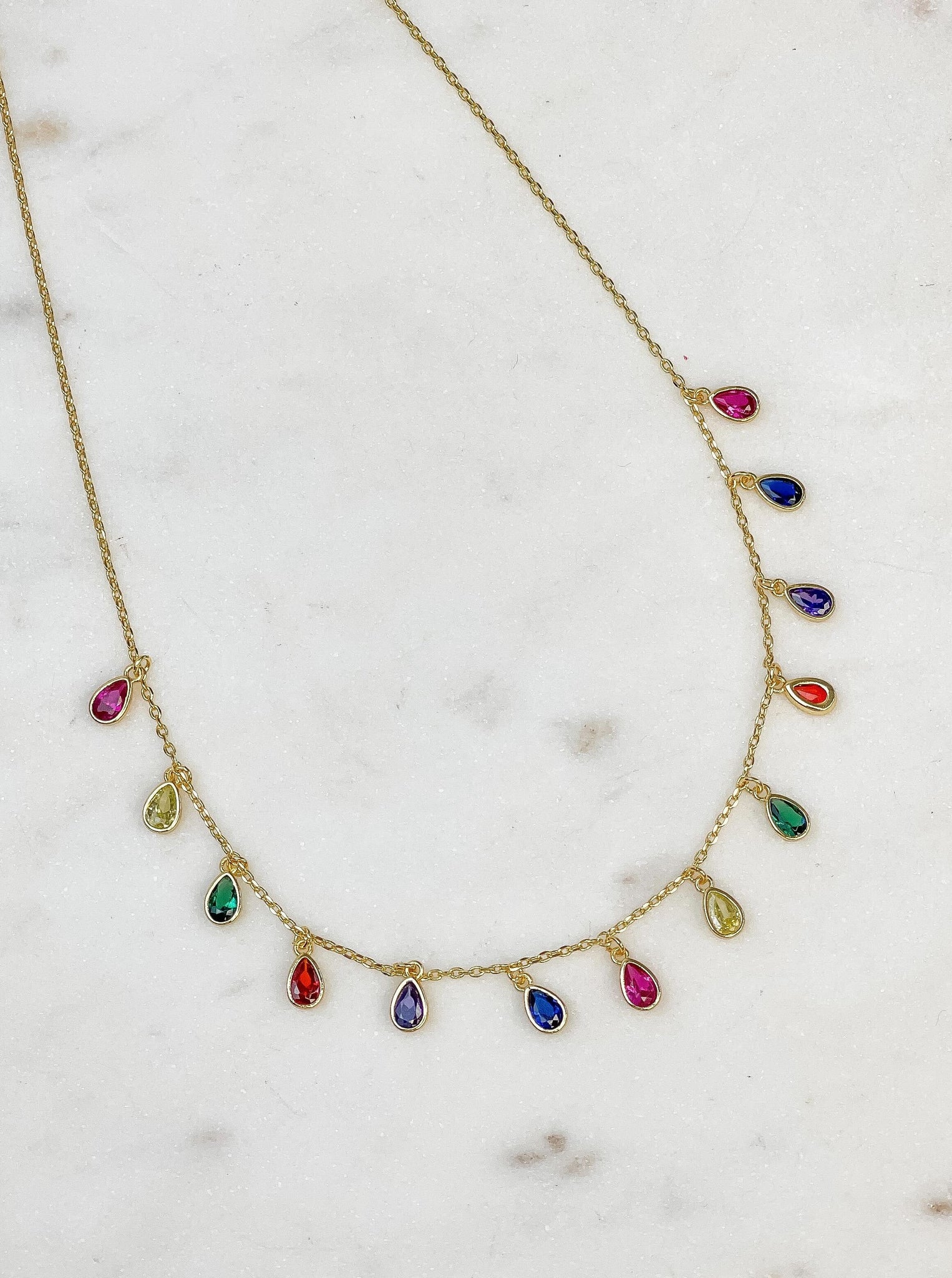 Cubic Zirconia Rainbow Dangle Chain Necklace