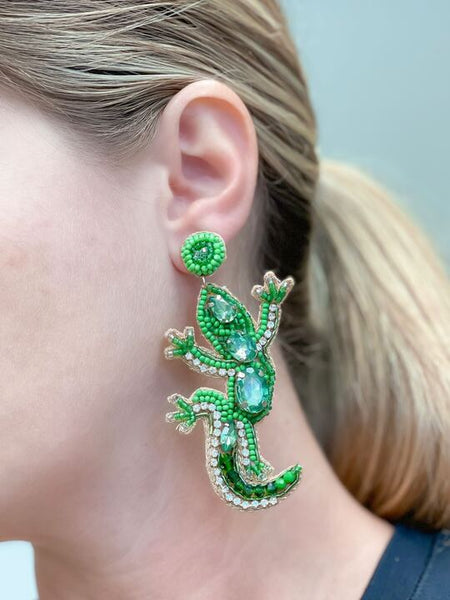 Glitzy Gecko Beaded Dangle Earrings