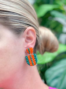 Red & Green Knit Clay Dangle Earrings