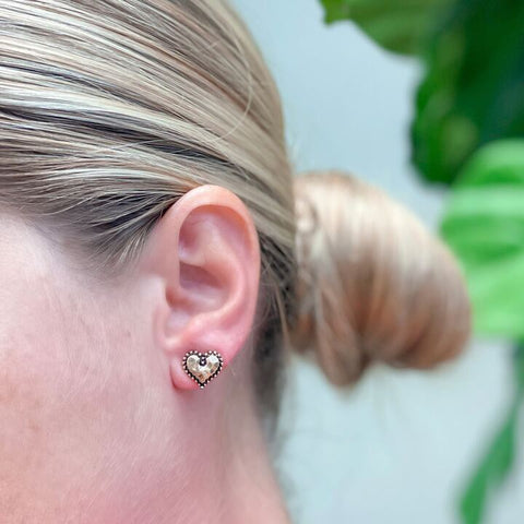 Hammered Matte Gold Heart Stud Earrings