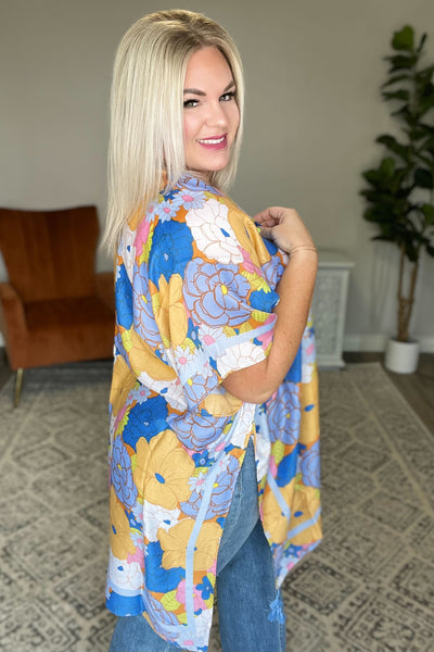 Floral Print Kimono - Blue