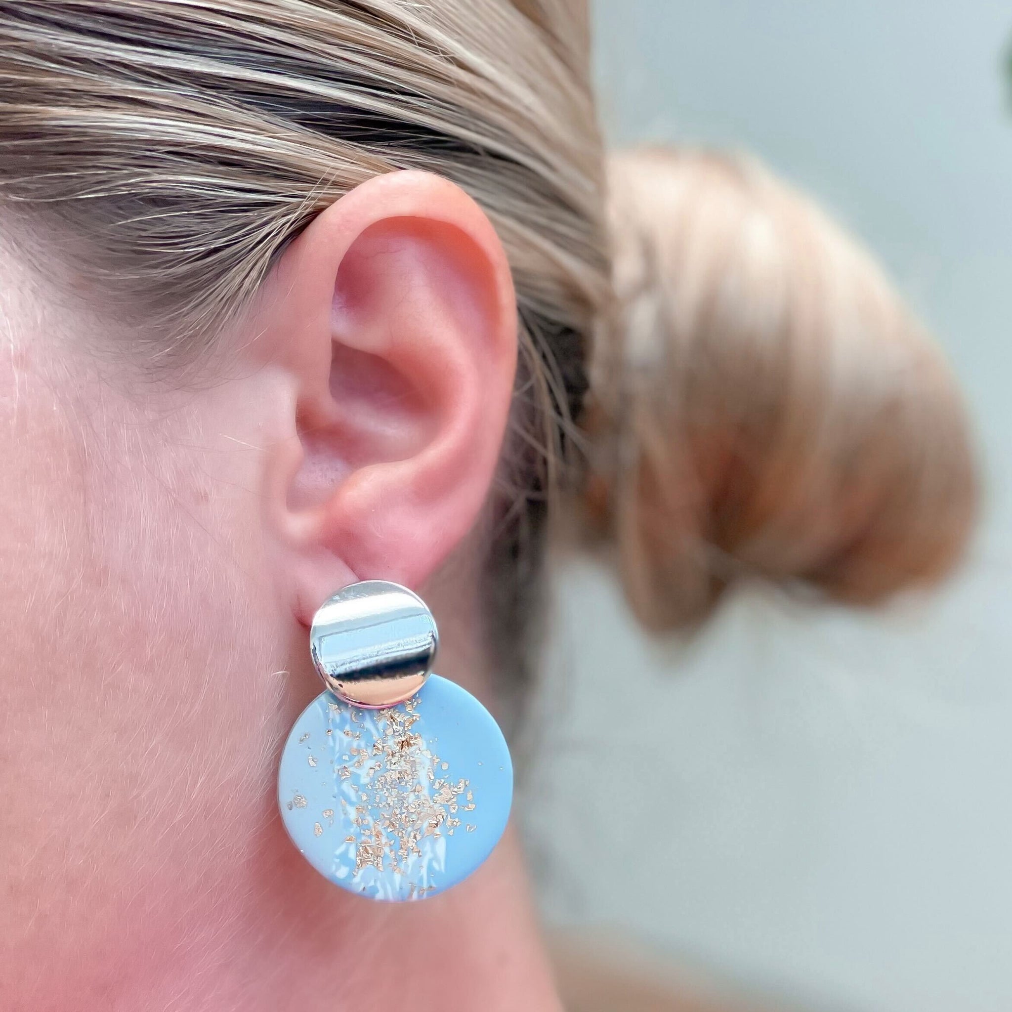 Metallic Blue Drop Clay Dangle Earrings