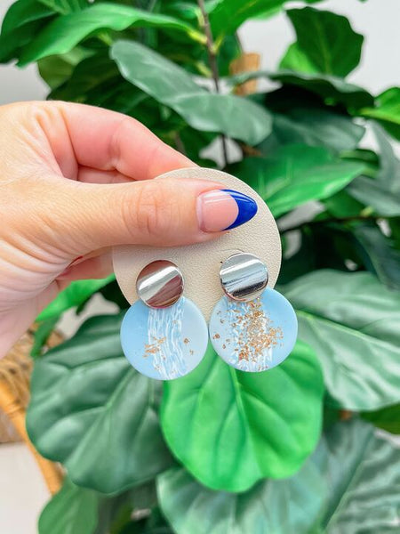 Metallic Blue Drop Clay Dangle Earrings