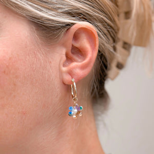 Multi Flower Dangle Hoop Earrings