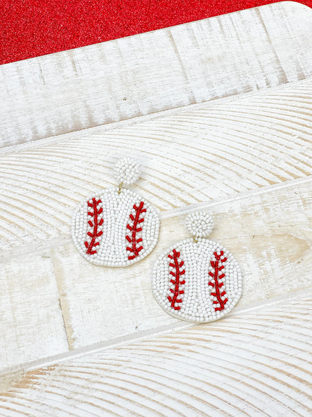 Beaded Baseball Dangle Earrings