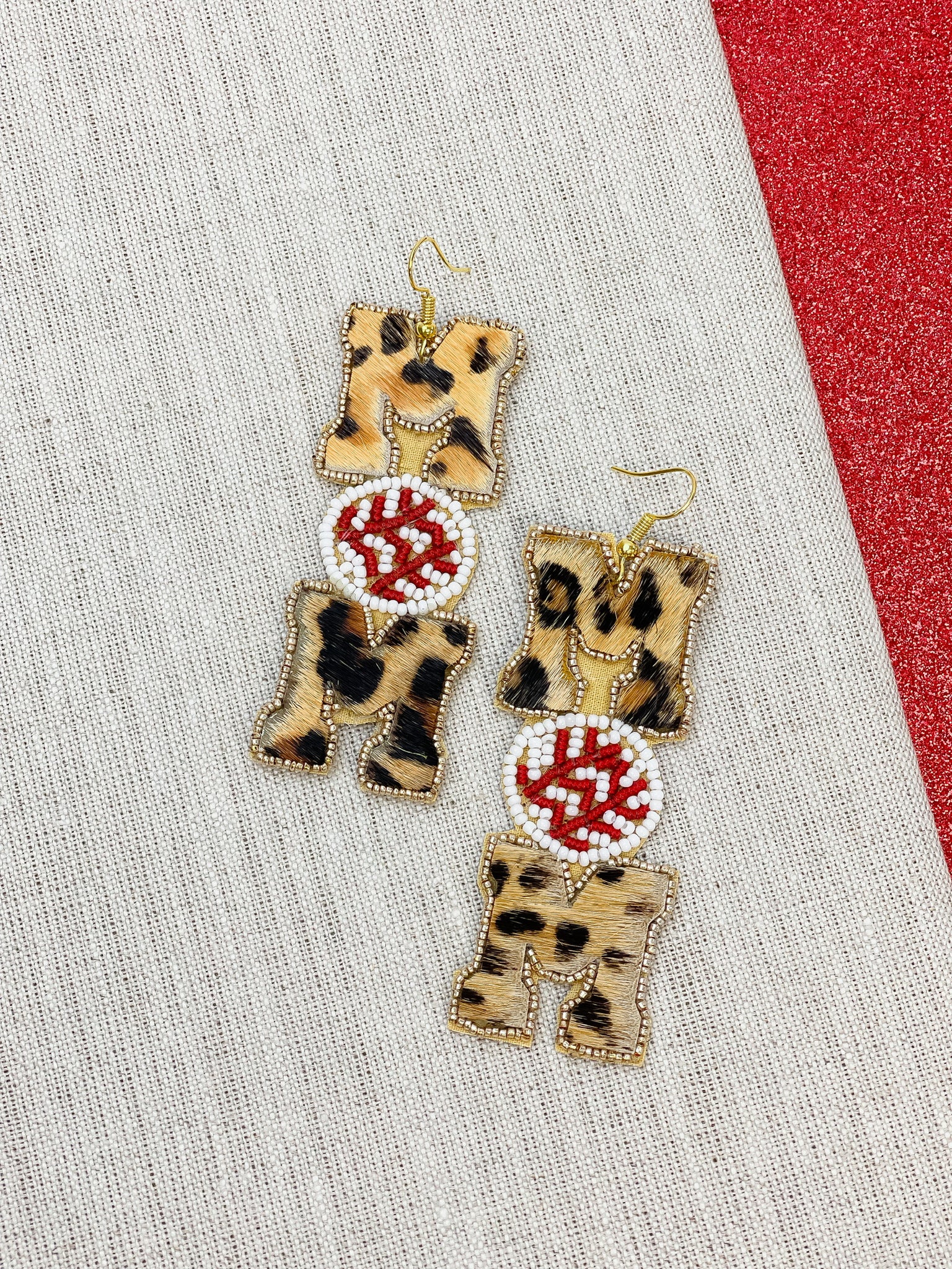 Leopard 'Mom' Sports Beaded Dangle Earrings