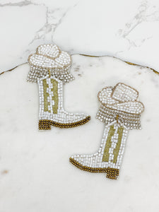 Cowgirl Hat & Boots Beaded Dangle Earrings