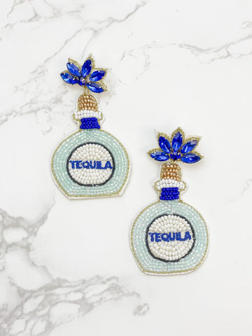 Blue Tequila Beaded Dangle Earrings