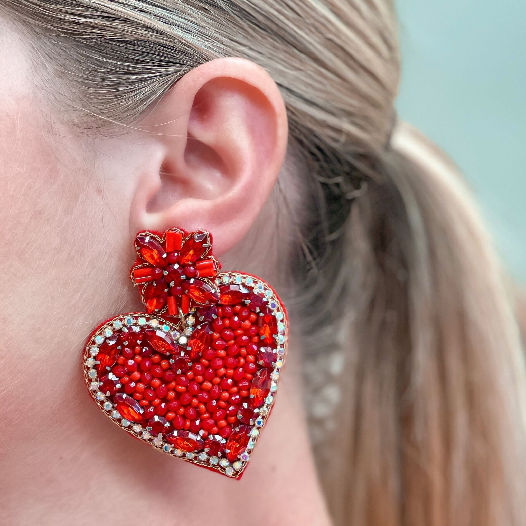 Glitzy Rhinestone Heart Dangle Earrings