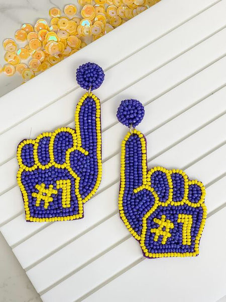 #1 Go Team Foam Finger Beaded Dangle Earrings