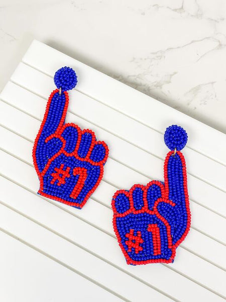 #1 Go Team Foam Finger Beaded Dangle Earrings