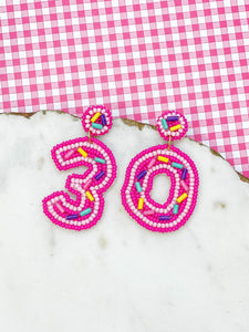'30' Birthday Beaded Dangle Earrings