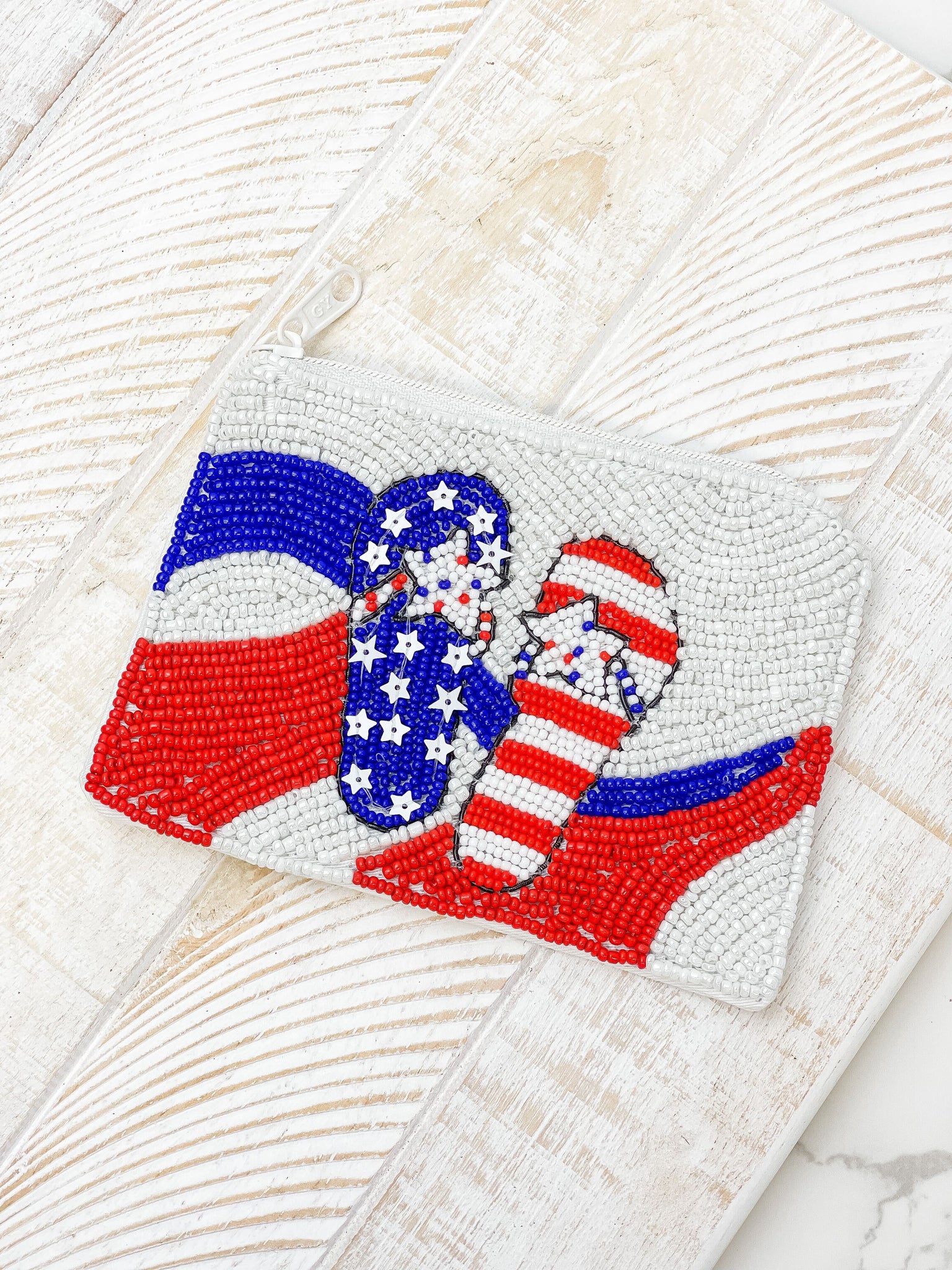 Americana Flip Flop Beaded Zip Pouch