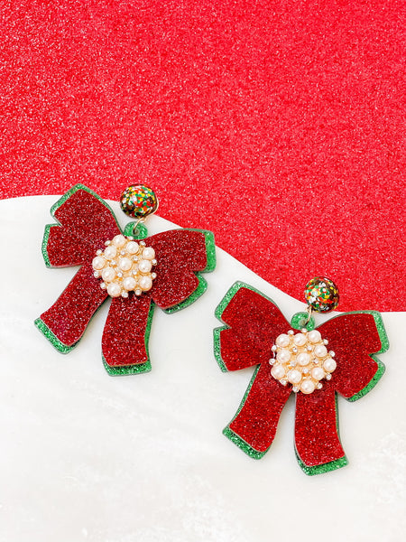 Acrylic Glitter Ribbon Statement Earrings