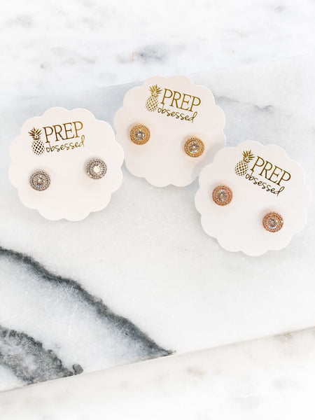 Cubic Zirconia Halo Stud Earrings