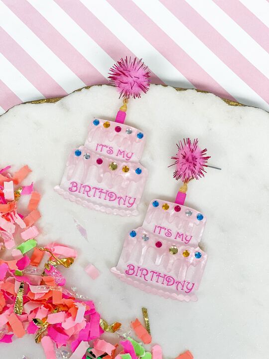 'It's My Birthday' Cake Dangle Earrings