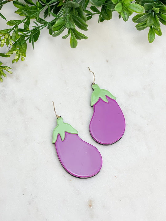 Acrylic Eggplant Dangle Earrings