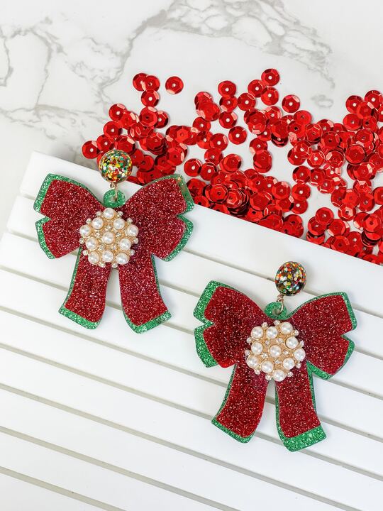 Acrylic Glitter Ribbon Statement Earrings