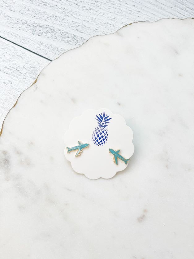 Airplane Enamel Stud Earrings