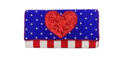 USA Heart Sequin Crossbody Chain Clutch