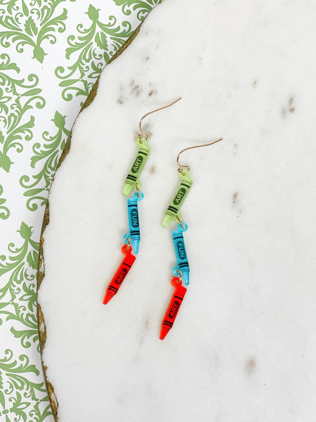 'Art' Acrylic Crayon Dangle Earrings