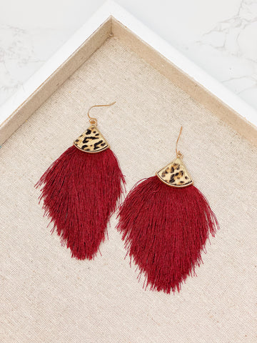 Leather Tassel Leopard Detail Earrings