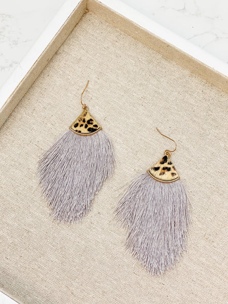Leather Tassel Leopard Detail Earrings