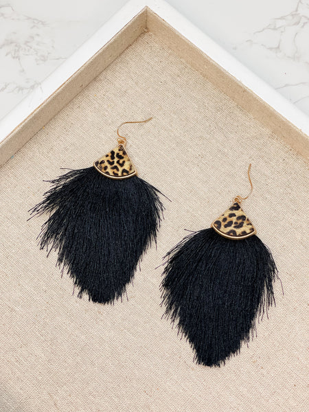 Leather Tassel Leopard Detail Earrings