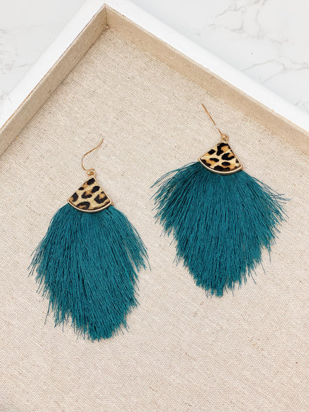 Leather Tassel Leopard Detail Earrings