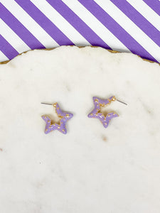 Lavender Enamel Star Mini Hoop Earrings