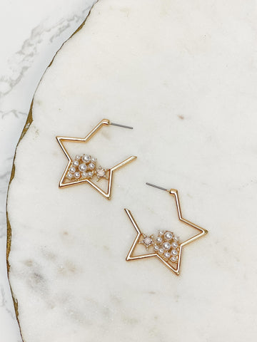 Gold & Pearl Star Hoop Earrings