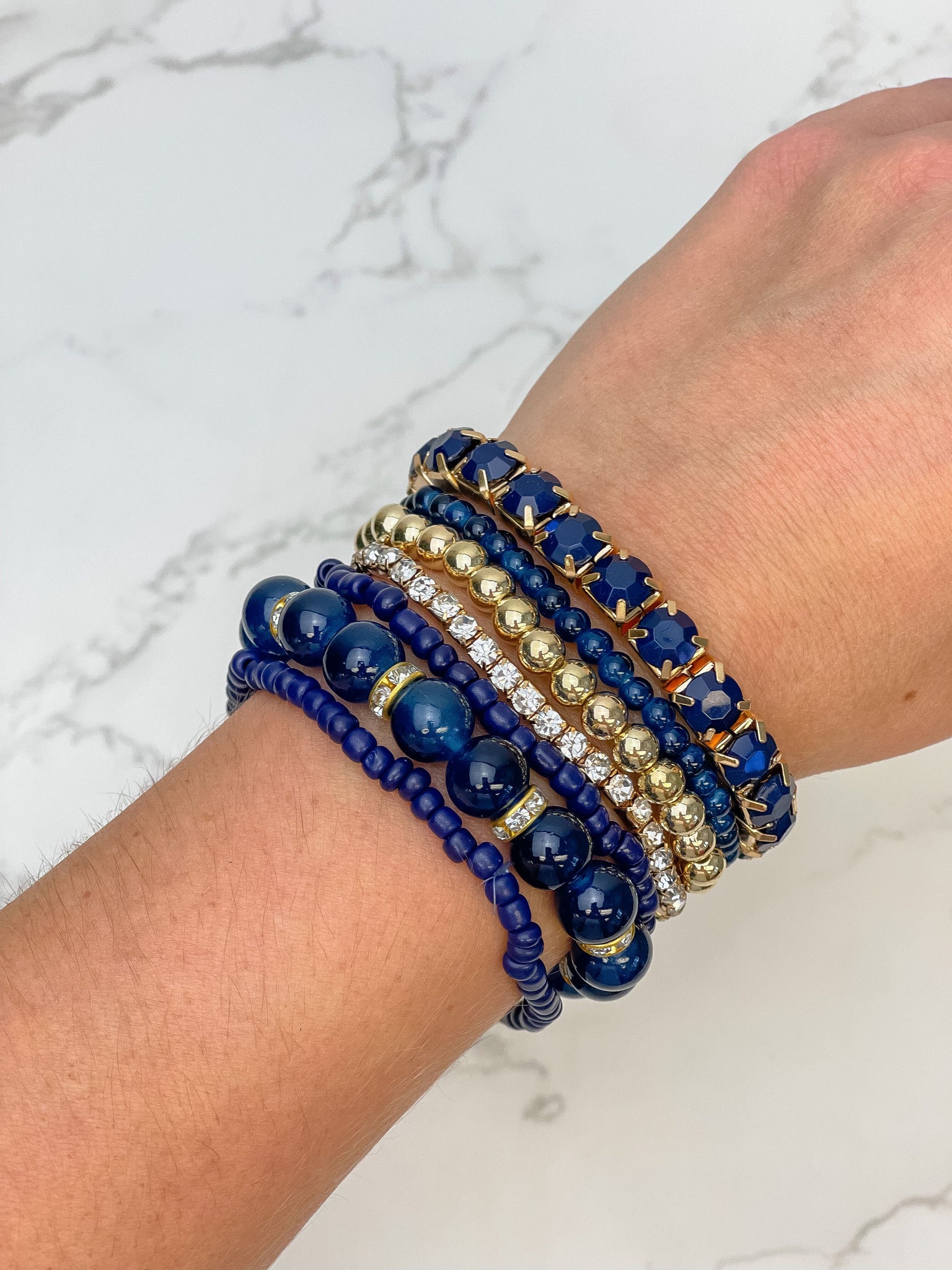 Glitzy Gold Bead & Stone Stretch Bracelet Stacks