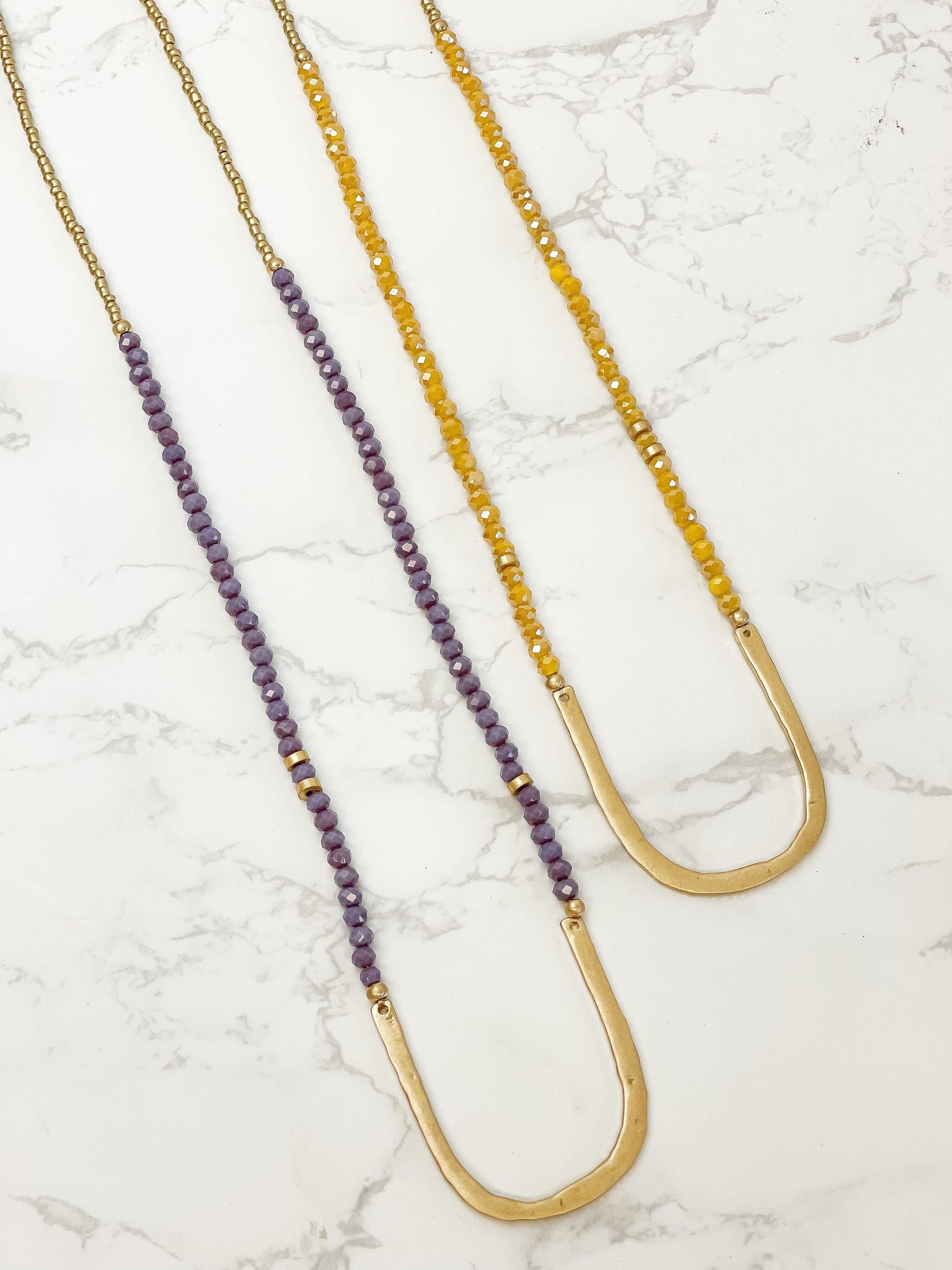 Long Beaded U Shape Pendant Necklaces