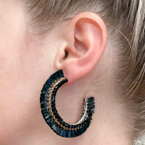 Beaded Raffia Hoop Earrings
