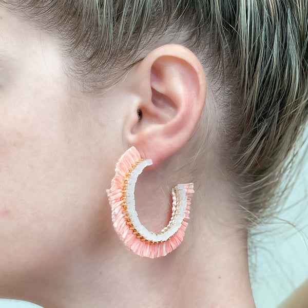 Beaded Raffia Hoop Earrings